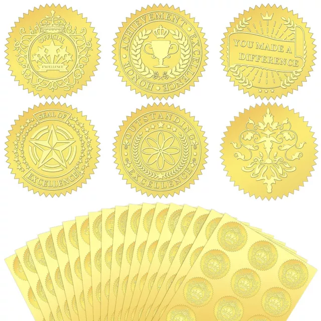 216 Pcs Embossed Gold Foil Certificate Seal Achievement Gold Stickers Embosse...