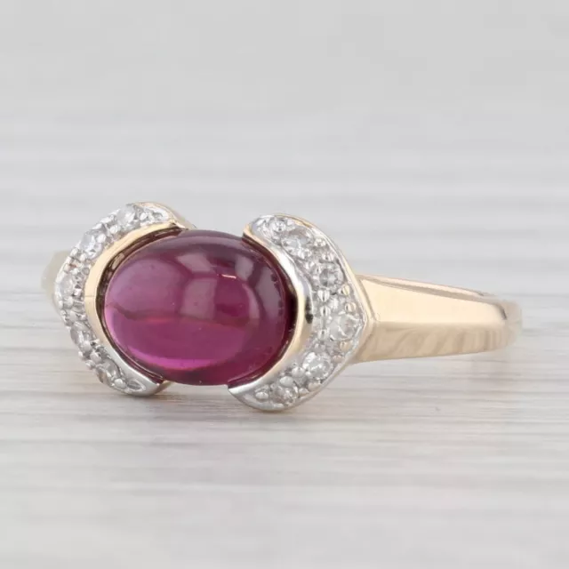 Garnet Diamond Ring 10k Yellow Gold Size 6 Oval Cabochon Solitaire