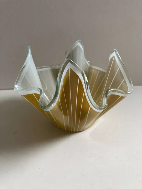 Chance Brothers Mustard Glass 'Cordon' Retro Handkerchief Vase~ Mid Century