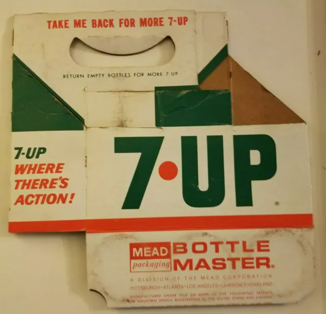 VINTAGE 7up BUBBLES cardboard Six Pack Soda Carrier Original Vintage Mead