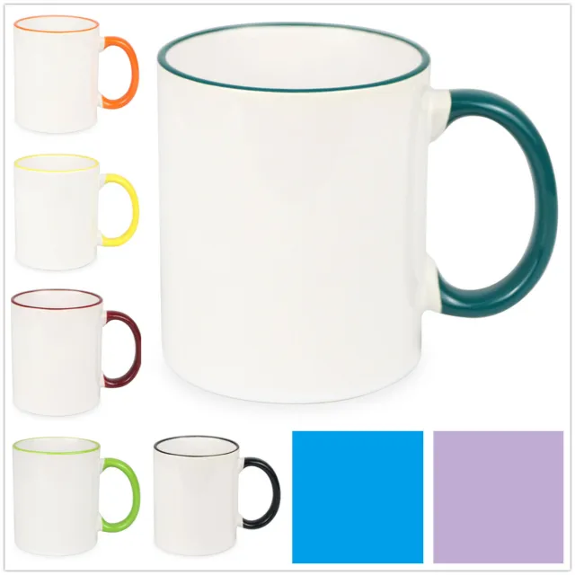 US Stock 36PCS 11OZ Sublimaiton Blank Superfine Mug With Colored Rim and Handle
