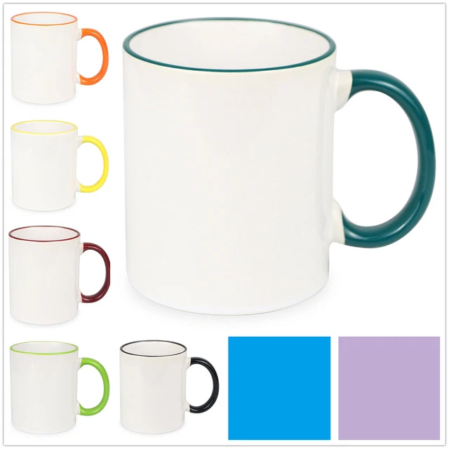 US Stock 36PCS 11OZ Superfine Mug With Colored Rim and Handle for Sublimaiton