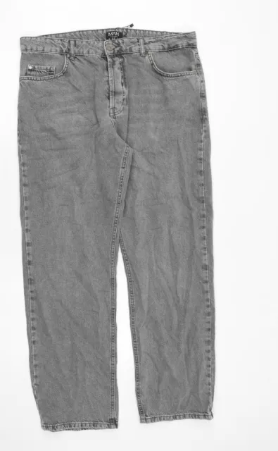 Boohoo Mens Grey Cotton Straight Jeans Size 36 in Regular Button