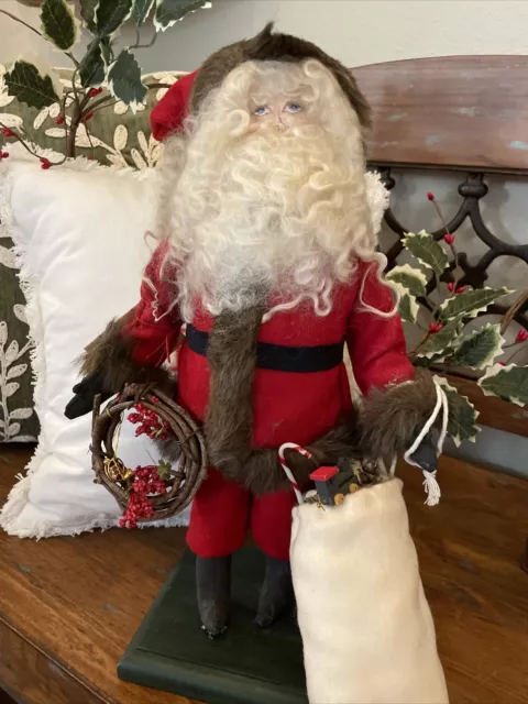 Primitive HANDMADE Folk Art Christmas Old World 15” Santa Claus Doll