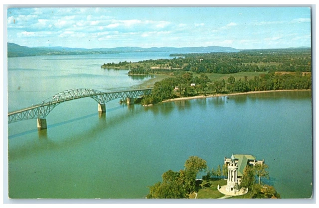 c1960 Aerial View Lake Champlain Toll Bridge Chimney Point New York NY Postcard