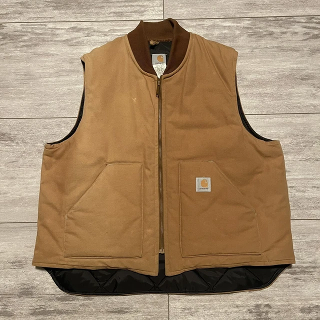 Mens VTG Carhartt V01 Brown Duck Canvas Vest Quilt Lined USA Union Made Size 2XL
