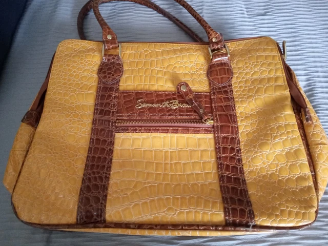 Samantha Brown Luggage YellowCamel Trim Croc Embossed Overnight Travel Bag