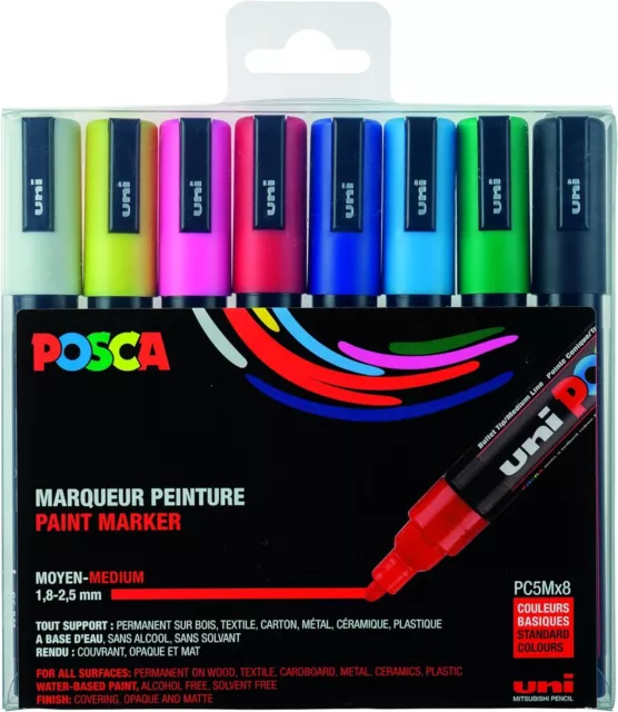 POSCA - uni-ball Mitsubishi Pencil - 8 PC5M Markers - 8, Standard Colors