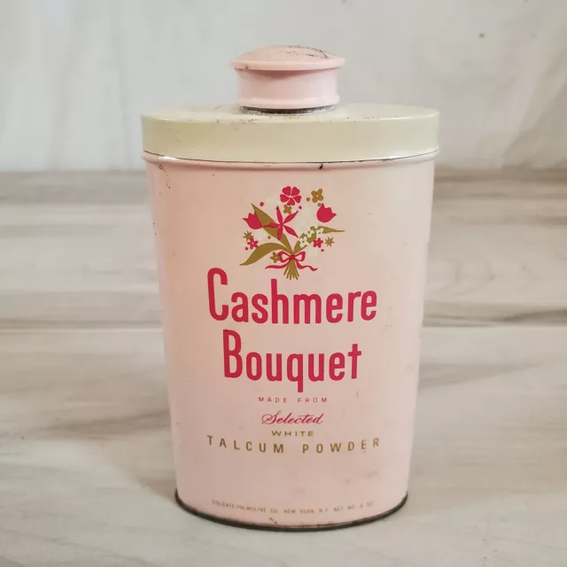 Vintage Cashmere Talc Bouquet Body Powder Tin USA New York Colgate Movie Prop
