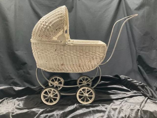 Vintage WICKER STROLLER Pram Antique Carriage Baby Doll Buggy