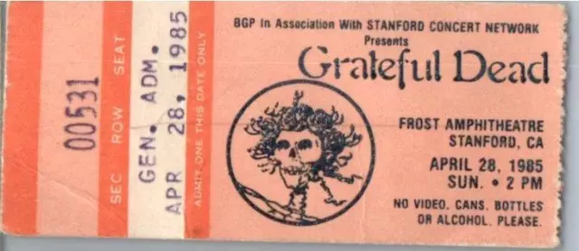 Grateful Dead Mail Order Concert Ticket Stub April 28 1985 Stanford California