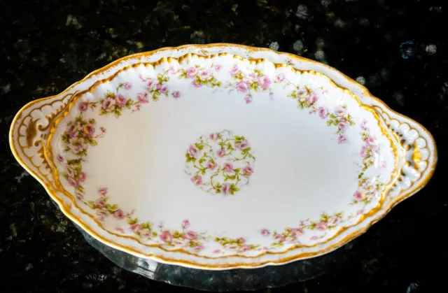 Theodore Haviland Limoges 9" Relish Dish Schleiger 844 Roses Double Gold (Chip)