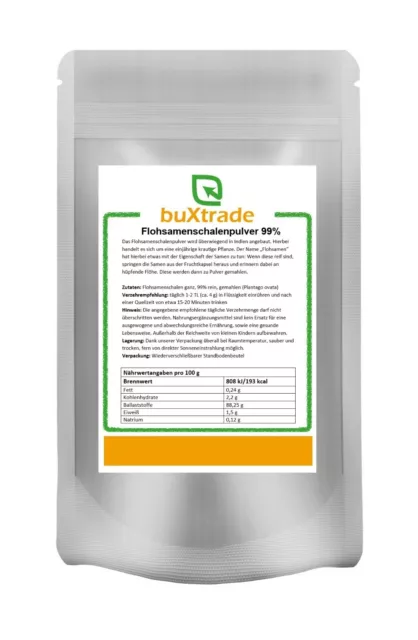 4x 500 G Flohsamenschalenpulver 99% Polvere Psyllium Buxtrade