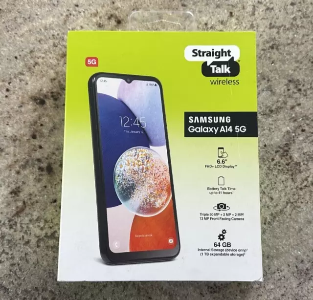 STRAIGHT TALK SAMSUNG Galaxy A14 5G 64GB Black Prepaid Smartphone Brand New  $119.88 - PicClick