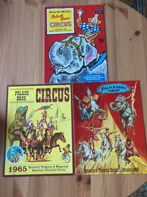 3 Polack Bros. Circus Prgrammes 1961, 1965 & 1968