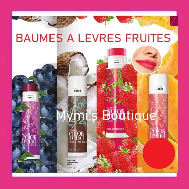 Baume à lèvres 4 en 1 parfumés aux fruits AVON Color Trend ; fraise, melon, coco