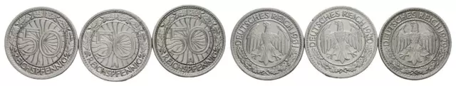 MGS WEIMAR 3x 50 Reichspfennig 1929+1930+1931 A vz+ 3