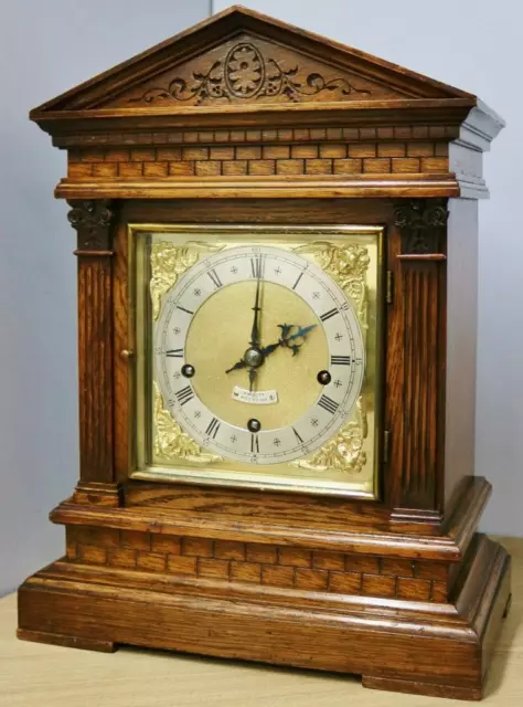 Quality Antique W&H Oak 3 Train Westminster Chime Musical Bracket Clock 2