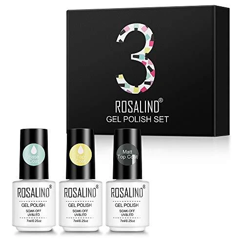 ROSALIND 3PCS Vernis Semi Permanent Base Coat Top Coat Top Matt Coat 7ml Vern...