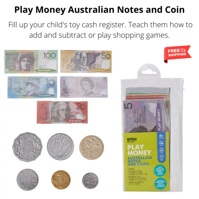Australian Play Money Set Fake Australian Coins and Notes Kids Toys 44 Piece