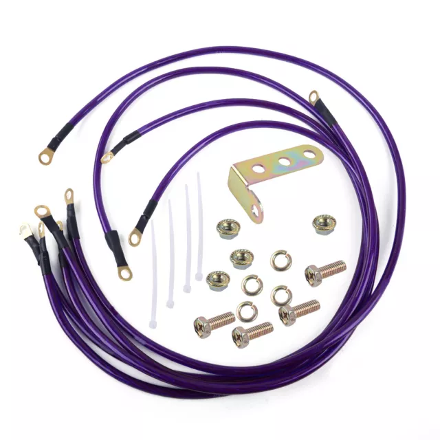 5X Purple 5 Point Car Grounding Earth Wire Cable Performance System Kit Set