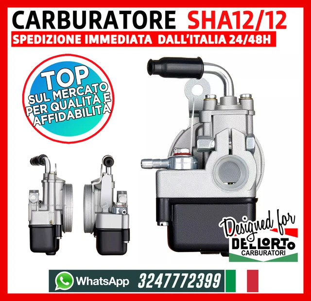 Carburador Estándar 12/12 Mm Para Piaggio Vespa Bravo Ciao SI Y Mofas DellOrto SHA | De Aluminio Con Tapa Metálica