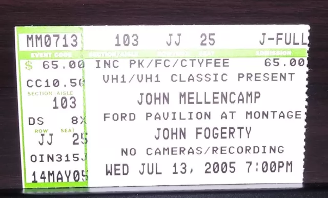 John Mellencamp / John Fogerty Concert Ticket Stub - Scranton, PA  7/13/05 