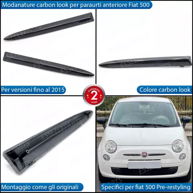 Set Modanature Carbon Look Paraurti Anteriore Fiat 500 Pre-Restyling Fino A 2015 2