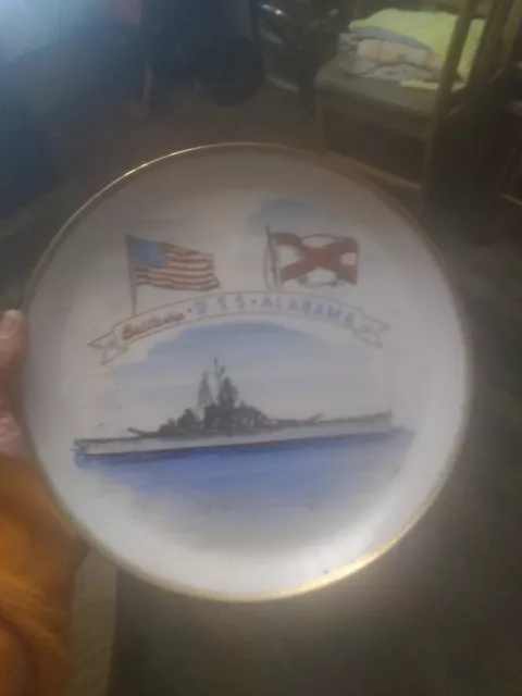 Vintage Battleship USS Alabama Souvenir Collector Plate 10 1/2", Japan Wall Hang