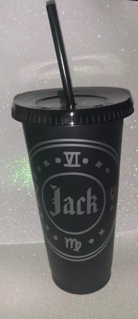 Personalised Black Reusable Cold Cup with Lid and Straw, Matte, Opaque.