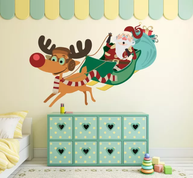 3D Christmas Xmas Elk Car 6 Wallpaper Mural Floor Wall Print Decal Wall Sticker