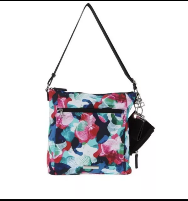 Samantha Brown To-Go Zip Front Medium Crossbody Purse Floral Recycled Fabric