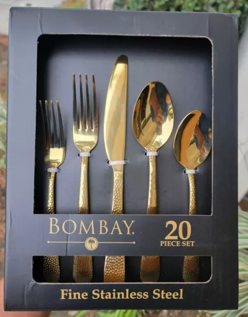 Bombay 20 PC set Sierra Fine Stainless Steel Utensils New flatware gold Nice NEW