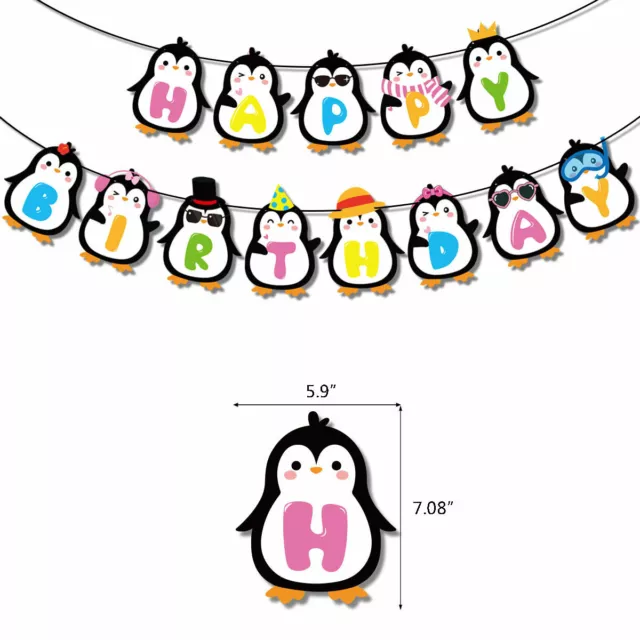 Penguin Party Happy Birthday Banner Bunting Balloons Kids Boys Girls Decoration 3