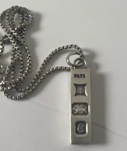 Vintage Sterling Silver Ingot Pendant 1977 925 With Chain
