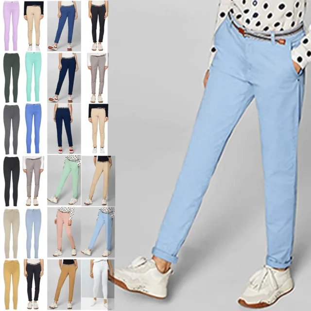 Ladies Womens Skinny Chino Slim Fit Pockets Casual Fitted Stretchy Pants Trouser