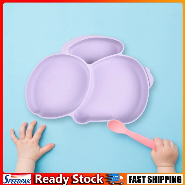 Cartoon Children Dishes Cute Silicone Baby Feeding Dishes Baby Cutlery (Purple)