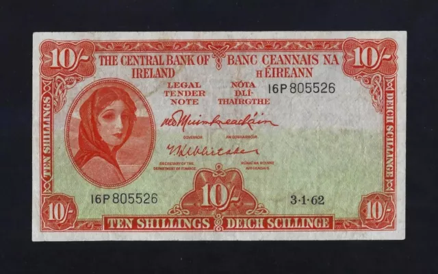 IRELAND REPUBLIC 10 Shillings 1962 P-63 VF KEY DATE