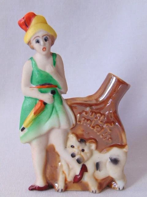 Old Humorous MINIATURE Porcelain NIPPER BOTTLE, DOG BITE Just A Little Nip JAPAN