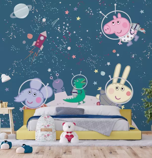 Peppa Pig Guardería Pintado Dormitorio Azul en Espacio Aventura Pared Mural