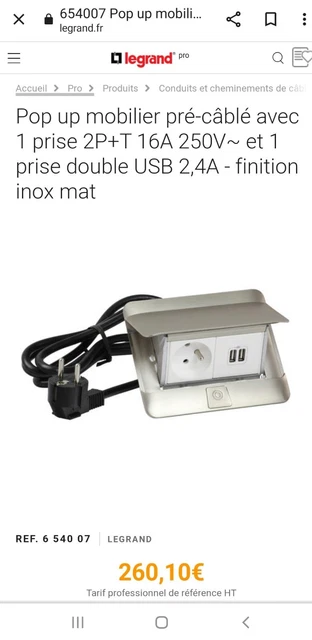 bloc prises encastrable LEGRAND  (1prise et 2 USB) INOX