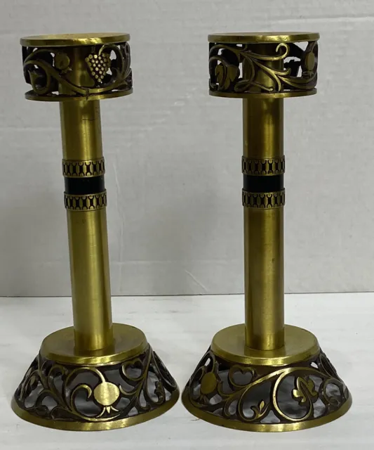 Old Vintage Pair Candlesticks Oppenheim Bronze Candle Copper  Israel