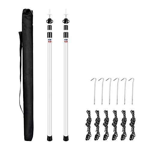LAMA Tent Poles, [2Pack 90-230cm] Telescoping Camping Pole with 6 Tent Pegs and