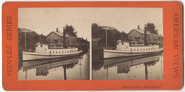 PAWTUCKET RIVER RI Steam PLEASURE BOAT ANNIE MOIES Stereoview Rhode Island Photo