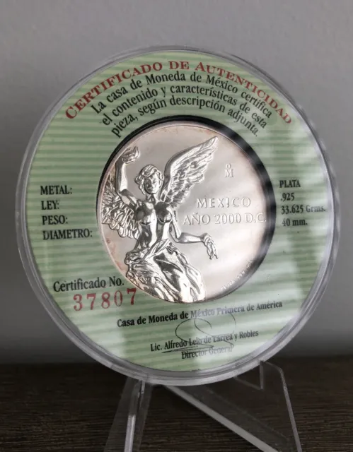 Mexico Mint 2000 Millennium 1oz Silver Onza Libertad Medallion In Assay Capsule