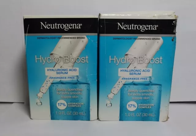2 Neutrogena Hydro Boost Hyaluronic Acid Serum 1.0 oz. Fragrance Free Dmgd Box