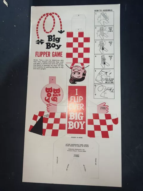 Big Boy Burger Restaurant Collectibles Unpunched FLIPPER GAME Cardboard Rare