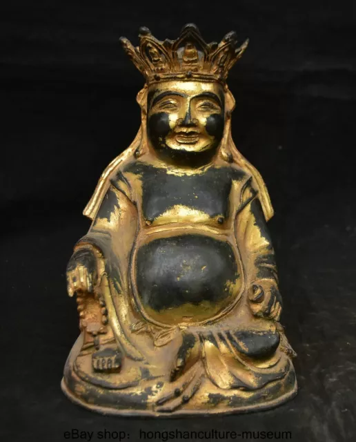 9.2 " Old Chinese Buddhism Bronze Gilt Happy Laugh Maitreya Buddha Statue