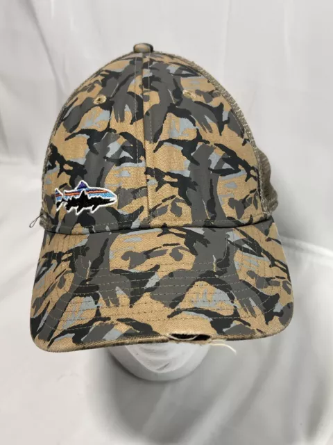 Patagonia Mens Adult ALL Fitz Roy Trout Camo LoPro Trucker Hat Mesh Gray Tan