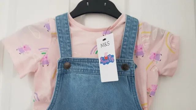 Girls 2pc Blue Denim Peppa Pig Pinafore Set Age 5-6 from Marks And Spencer BNWT 3